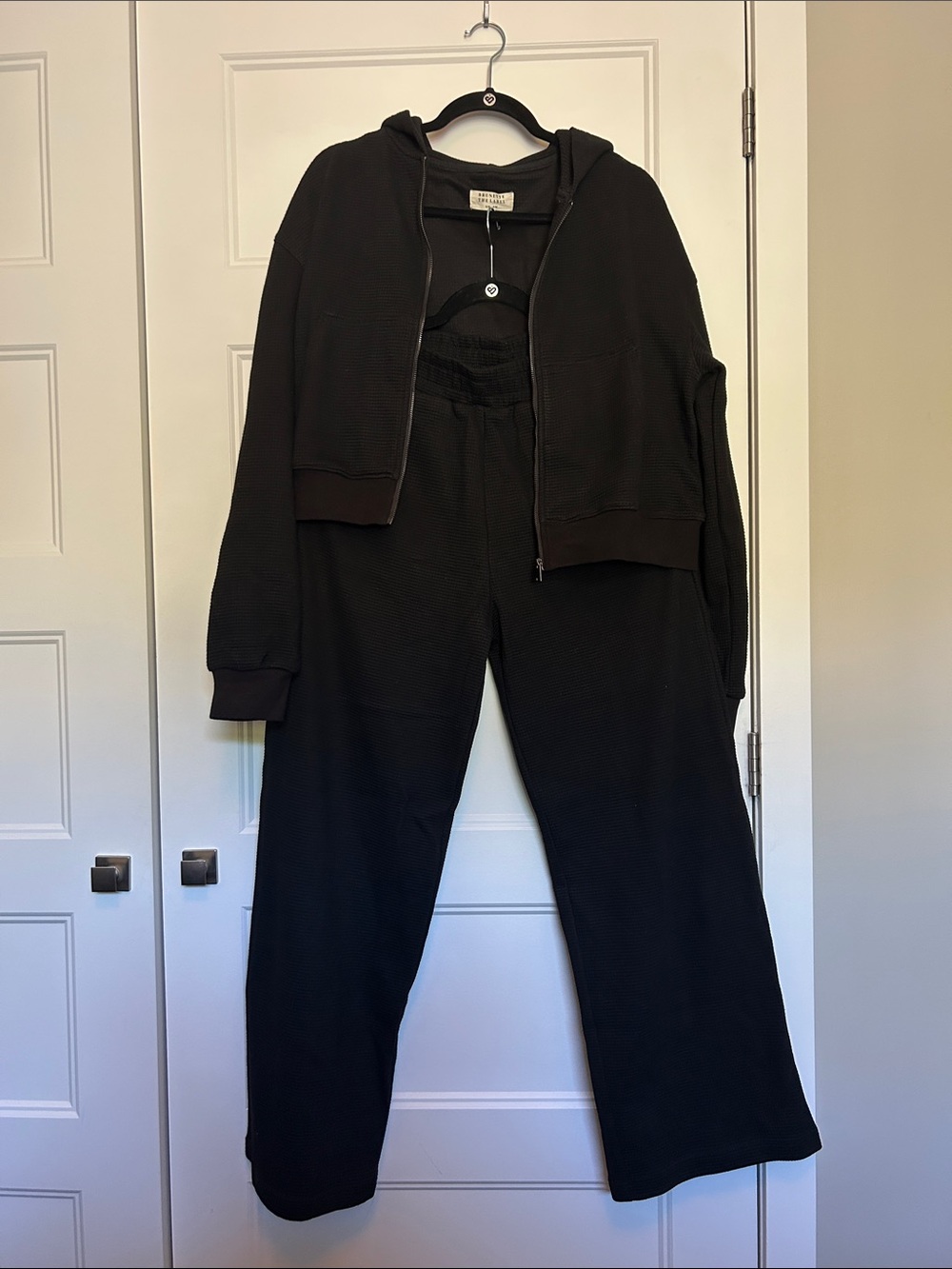 Brunette The Label Black Wide Leg Jumpsuit with Zip Hoodie